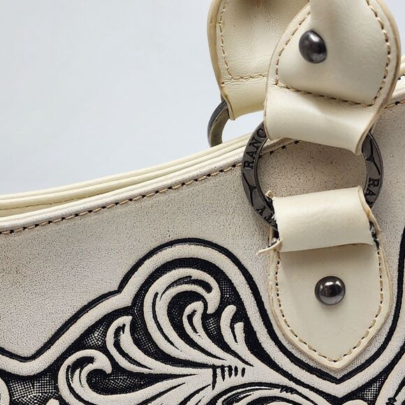 Trinity Ranch Western Floral Embossed Leather White Tote Bag - Picture 8 of 16
